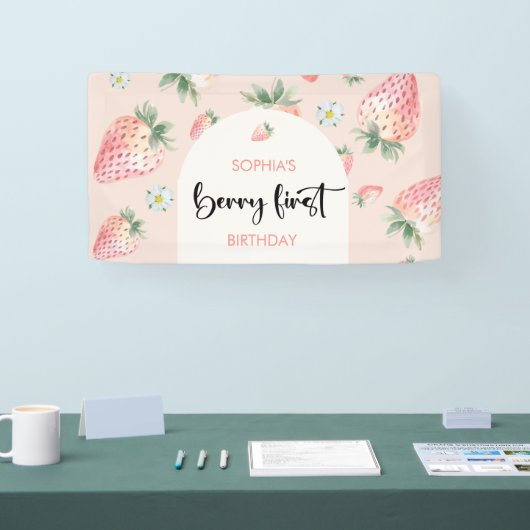 ベリー第1のイチゴ子供の誕生日 横断幕 (トレードショー)