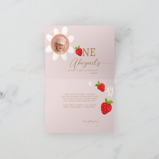 ベリー第1回ストロベリー誕生日写真 サンキューカード (内部)