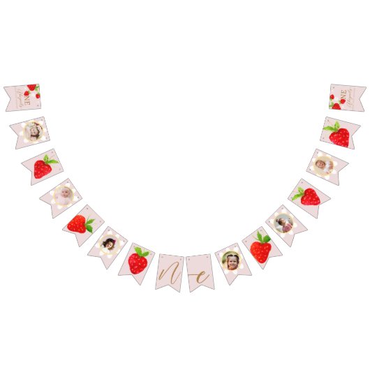 ベリー第1回ストロベリー誕生日写真 バンティングフラッグ (全)