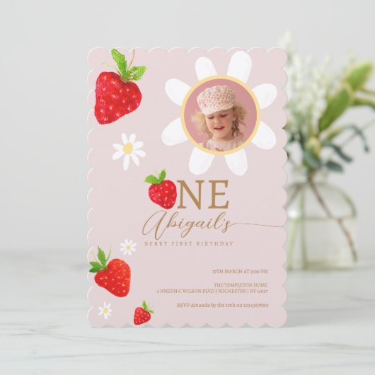 ベリー第1回ストロベリー誕生日写真 招待状 (スタンド正面)