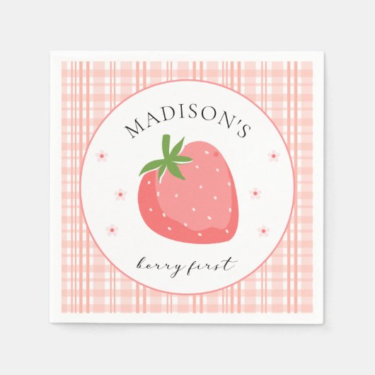 ベリー第1誕生日紙ナプキンイチゴパーティー スタンダードカクテルナプキン (正面)