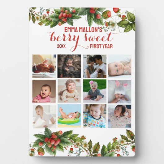 ベリー第1誕生日12ヶ月ベビーフォトコラージュ フォトプラーク (正面)