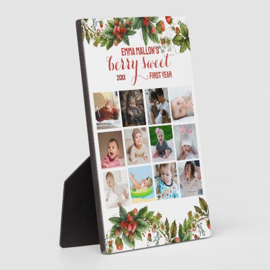 ベリー第1誕生日12ヶ月ベビーフォトコラージュ フォトプラーク (側面)