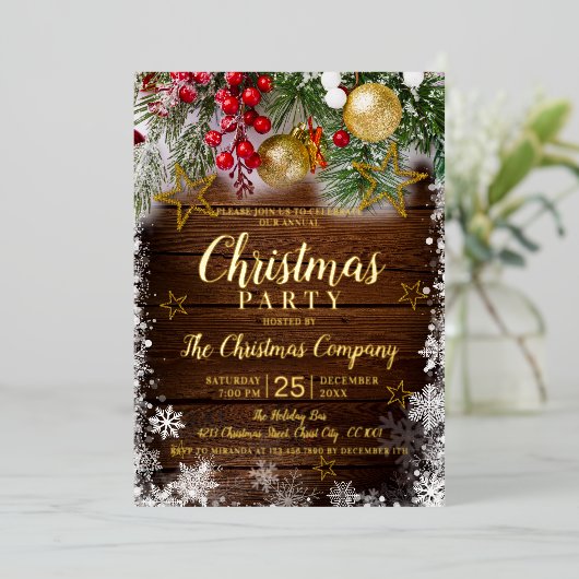 ベリー素朴金ゴールドボーブルズスタークリスマスパーティー 箔招待状 (立ち正面)