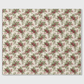 ベリー葉とパインクリスマスのホリーのクリスマス ラッピングペーパー (フラット)