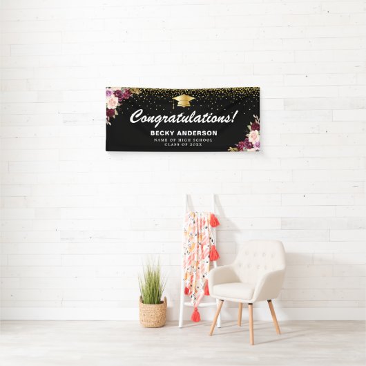 ベリー赤面水彩フローラ卒業旗 横断幕 (インサイチュ)