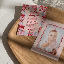 ベリー1手描きストロベリーフォト誕生日 招待状
