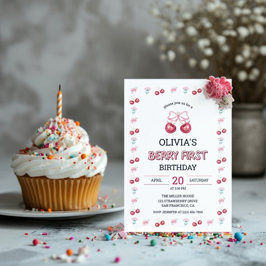 ベリー1歳の誕生日おめでとう チェリーパーティー 招待状