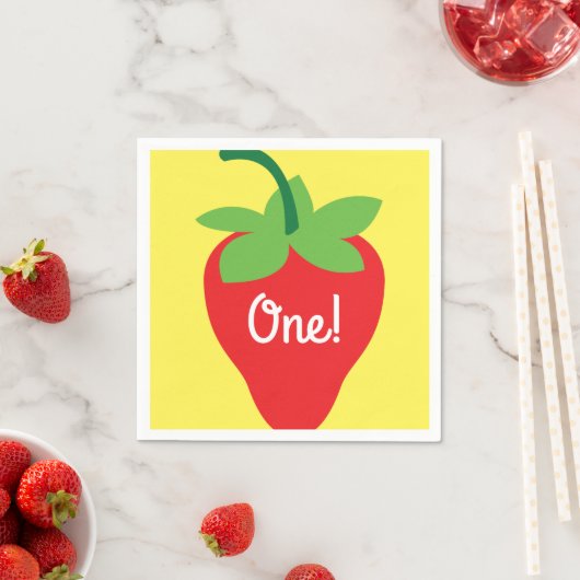 ベリー1歳の誕生日かわいいイチゴカラフルモダン スタンダードカクテルナプキン (インサイチュ)