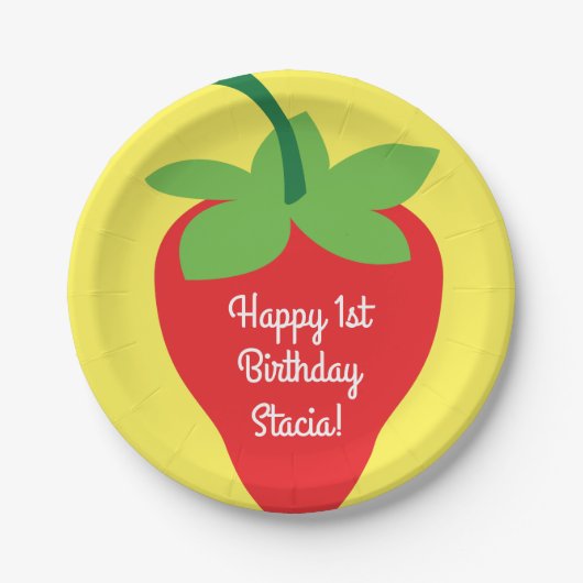 ベリー1歳の誕生日かわいいイチゴカラフルモダン ペーパープレート (正面)
