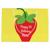 ベリー1歳の誕生日かわいいイチゴカラフルモダン ラージペーパーバッグ (裏面)