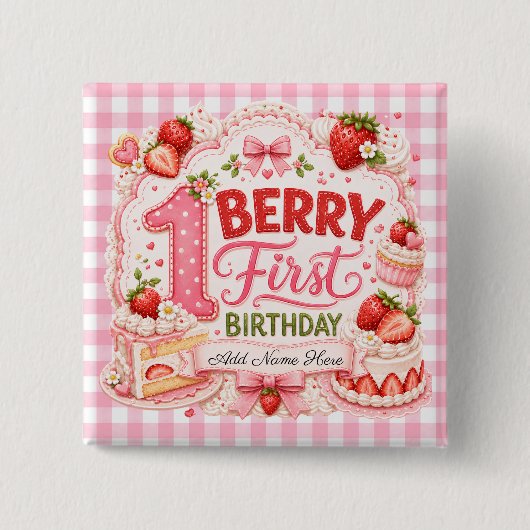 ベリー1歳の誕生日ストロベリーショートケーキ 缶バッジ (正面)