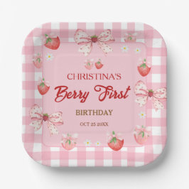 ベリー1歳の誕生日 ピンクのストロベリーギンガム ペーパープレート