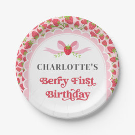 ベリー1番イチゴ1st誕生日7"ラウンド ペーパープレート