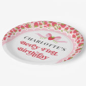 ベリー1番イチゴ1st誕生日9"ラウンド ペーパープレート (アングル)