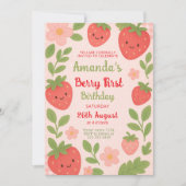 ベリー1stバースデーストロベリーお祝い 招待状 (正面)