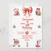 ベリー1stバースデーストロベリーパーティの招待状 招待状 (正面)