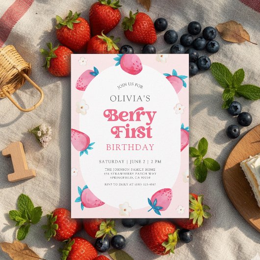 ベリー1stバースデーストロベリーファースト誕生日パーティー 招待状