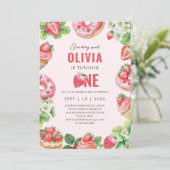 ベリー1stバースデーピンクスイートストロベリーガール 招待状 (スタンド正面)