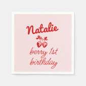 ベリー1stピンクハンドドロッドイチゴ誕生日 スタンダードカクテルナプキン (正面)