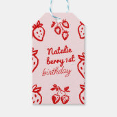 ベリー1stピンク手描きストロベリーガール誕生日 ギフトタグ (正面)