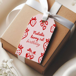 ベリー1stピンク手描きストロベリーガール誕生日 ギフトタグ