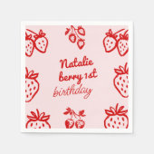 ベリー1stピンク手描きストロベリーガール誕生日 スタンダードカクテルナプキン (正面)
