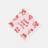 ベリー1stピンク手描きストロベリーガール誕生日 スタンダードカクテルナプキン (角)