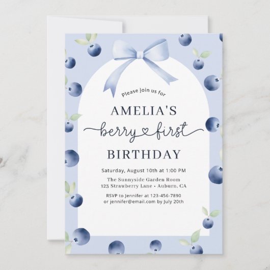 ベリー1stファーストボウブルーベリーガールズ誕生日 招待状 (正面)