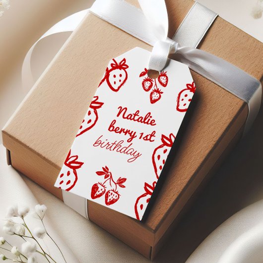 ベリー1st手描きストロベリーガールおもしろい誕生日 ギフトタグ