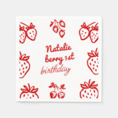 ベリー1st手描きストロベリーガールおもしろい誕生日 スタンダードカクテルナプキン (正面)