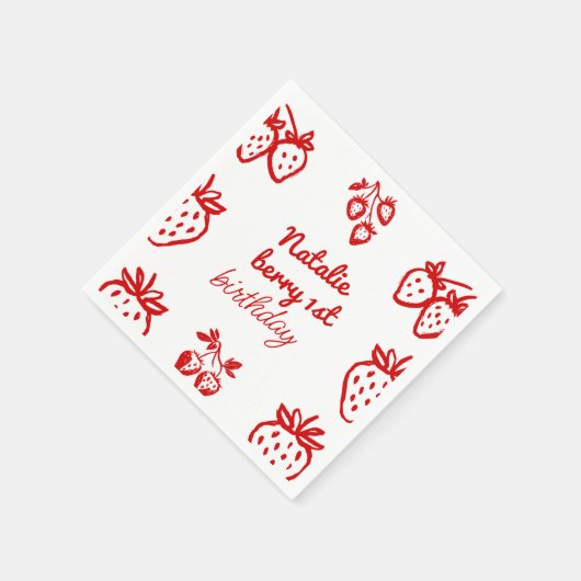 ベリー1st手描きストロベリーガールおもしろい誕生日 スタンダードカクテルナプキン (角)