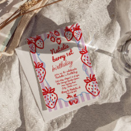 ベリー1st手描きストロベリーガールおもしろい誕生日 招待状