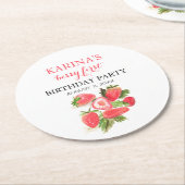 ベリー1st誕生日パーティーストロベリーフルーツ夏 ラウンドペーパーコースター (アングル)