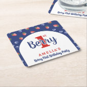 ベリー1st誕生日パーティーストロベリーブルーベリーブルー スクエアペーパーコースター (アングル)