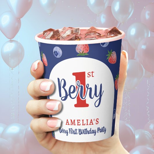 ベリー1st誕生日パーティーストロベリーブルーベリーブルー 紙コップ