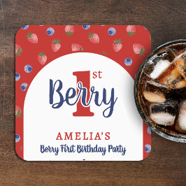 ベリー1st誕生日パーティーストロベリーブルーベリーレッド スクエアペーパーコースター