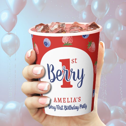 ベリー1st誕生日パーティーストロベリーブルーベリーレッド 紙コップ