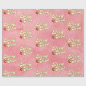 ベリー1st誕生日ピンクホワイトストロベリー金ゴールド ラッピングペーパー (フラット)