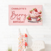 ベリー1st誕生日ピンク赤イチゴ名 横断幕 (インサイチュ)