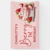 ベリー1st誕生日ピンク赤イチゴ名 横断幕 (縦)