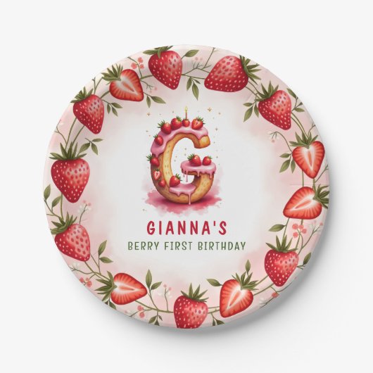 ベリー1st誕生日プレートレターGケーキデザイン ペーパープレート (正面)