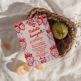 ベリー1st DIY手描きストロベリーガール誕生日 招待状