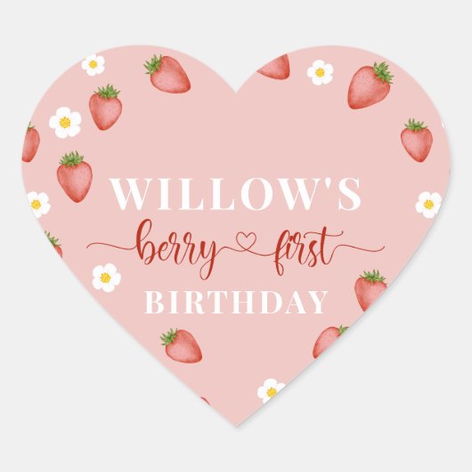 ベリー1th誕生日イチゴをテーマにしたステッカー ハートシール (正面)