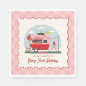 ベリー1th誕生日ストロベリーカンパ市松模様にー スタンダードランチョンナプキン (正面)