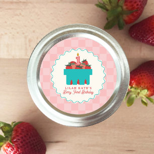 ベリー1th誕生日ストロベリーバスケッカーボード ラウンドシール