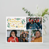 ベリー4枚の写真メリークリスマスハッピーニューイヤー 箔シーズンカード (立ち正面)