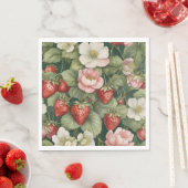 'ベリー・イン・ラブ' スタイルのストロベリーとフラワーデザイン スタンダードランチョンナプキン (インサイチュ)