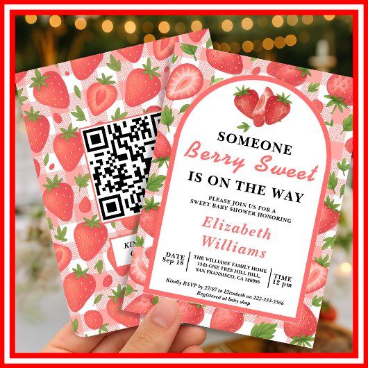 ベリー スイート ストロベリー ベビーシャワー | QR RSVP 招待状