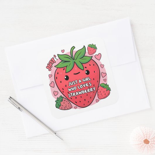 「ベリー・スウィート:イチゴが大好きな女の子」 スクエアシール (封筒)
